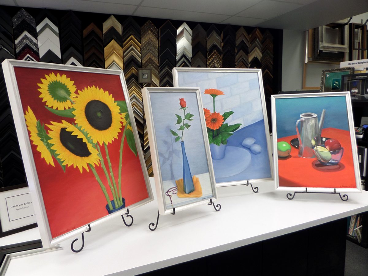 various framed photos on display